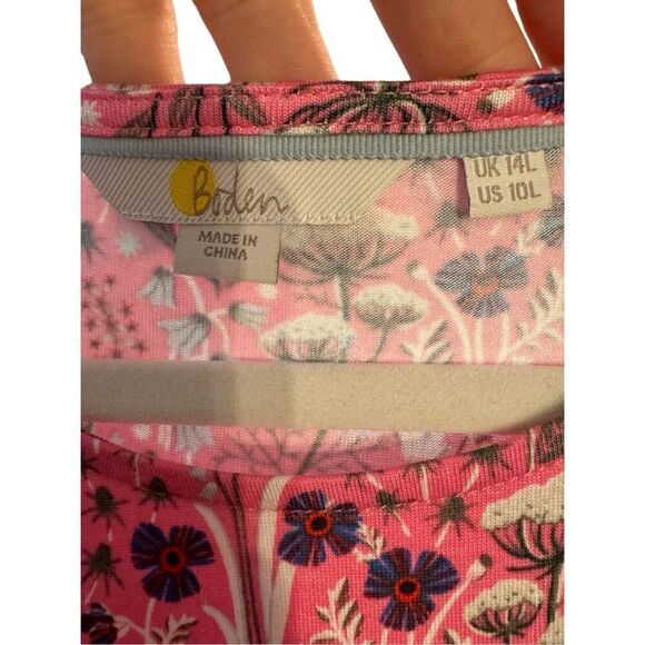 Boden midi jersey dress pockets pink floral A-line size 10L - Picture 3 of 12